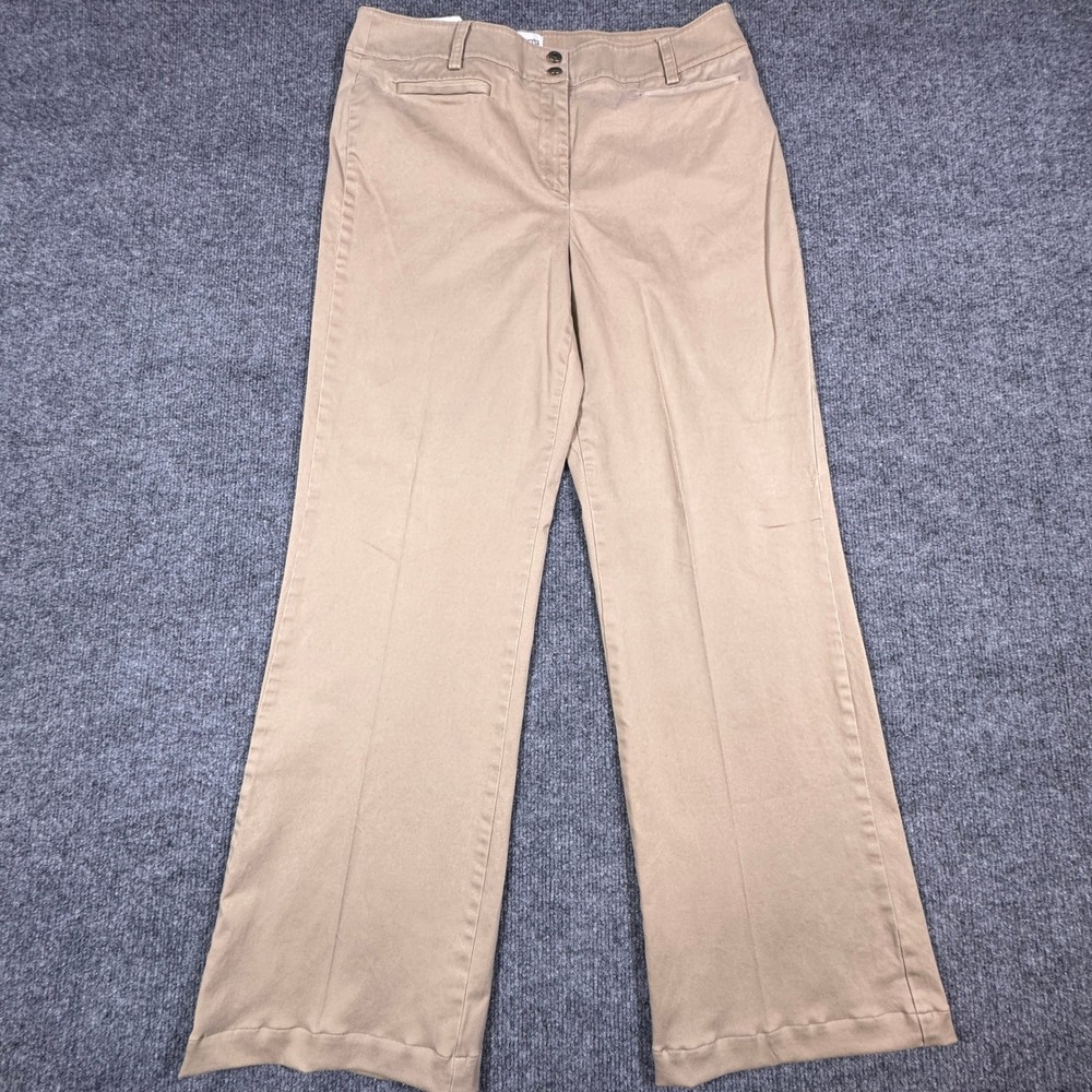 Chicos Womens Khaki Tan Wide Leg Trousers Size 1.5 Cotton Blend Stretch‎ Pants